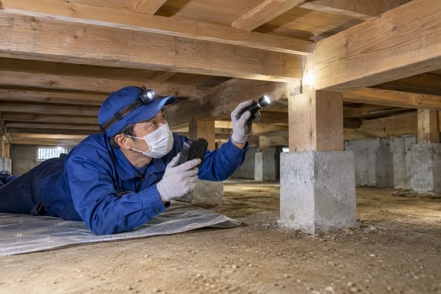 新築の木造住宅で防蟻処理を行うイメージ