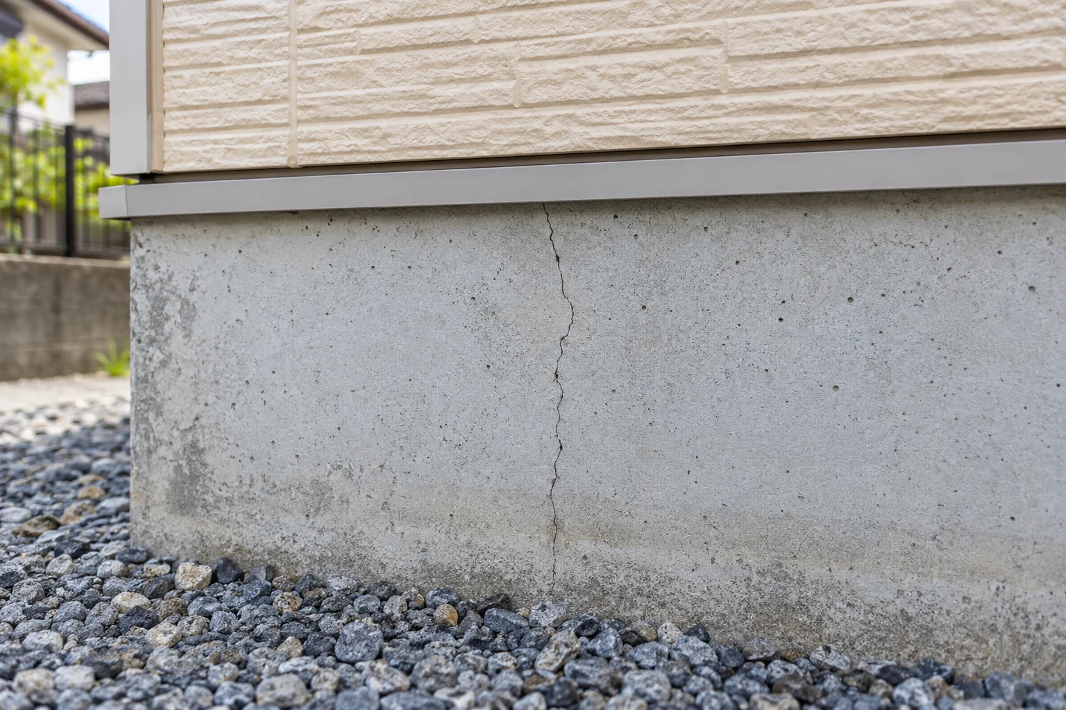 住宅の基礎に見られる細いひび割れのイメージ