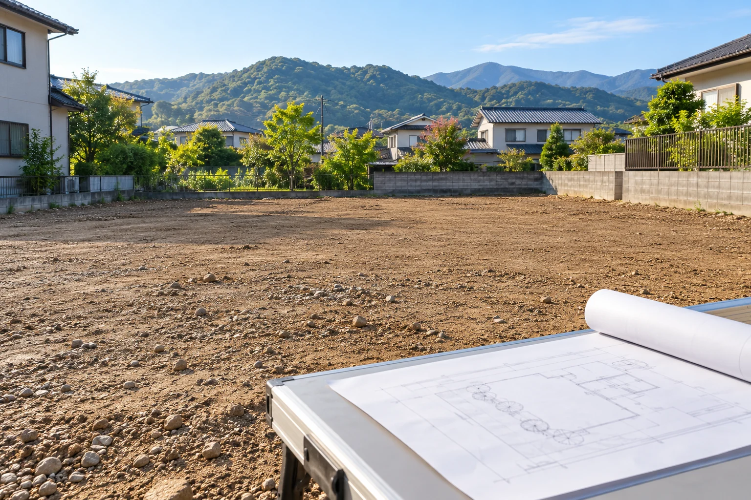 住宅の建築予定地と図面のイメージ