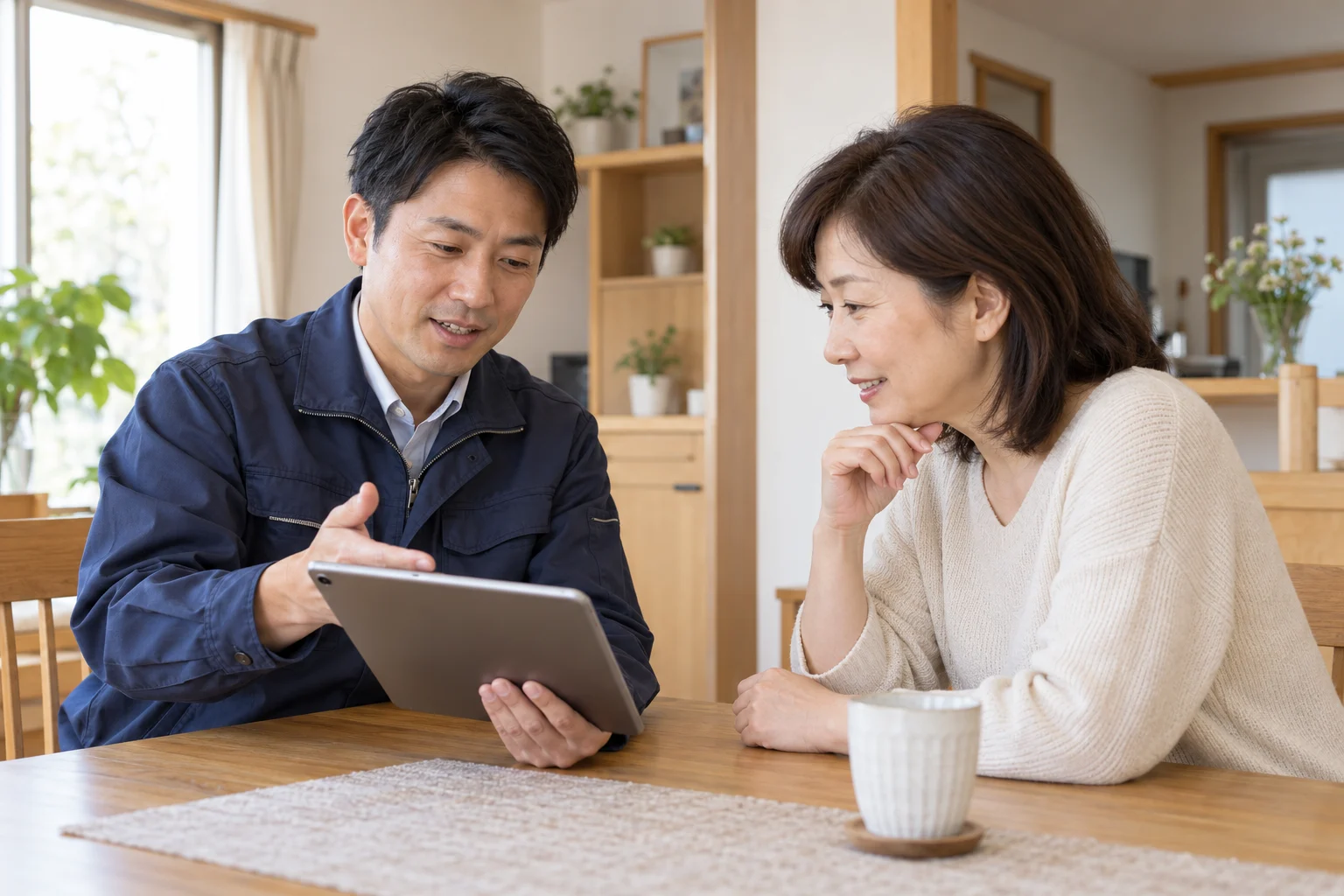 住まいの状態や対策について説明を受ける相談風景のイメージ